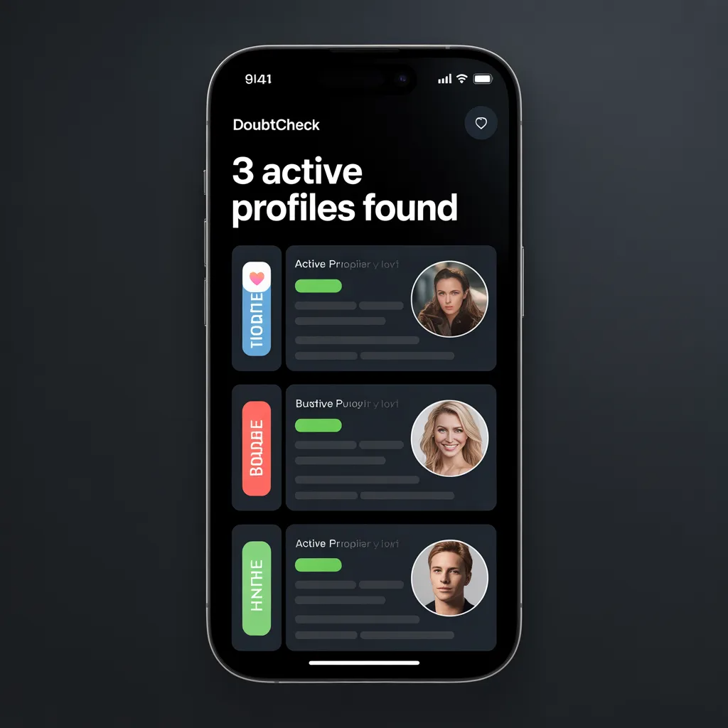 DoubtCheck app showing 3 active profiles found